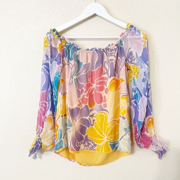 Ramy Brook Addison Floral Off the Shoulder Boxy Loose 100% Silk Top Size Small - Picture 9 of 14